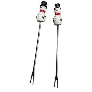 snowman Christmas top hat set of 2 serving forks black white 6" READ
